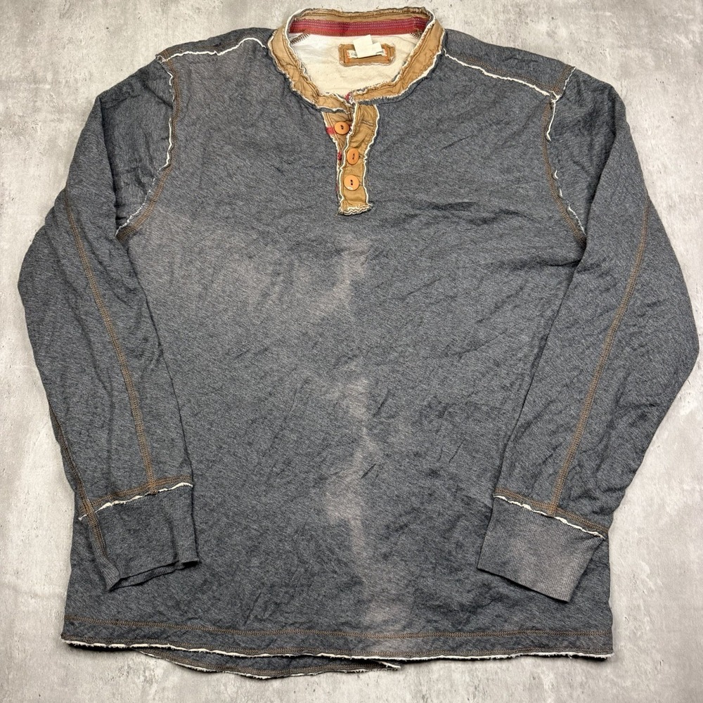 Rustic Carbon 2 Cobalt Henley Shirt Mens XL Grey Long Sleeve Raw Edge Stitching